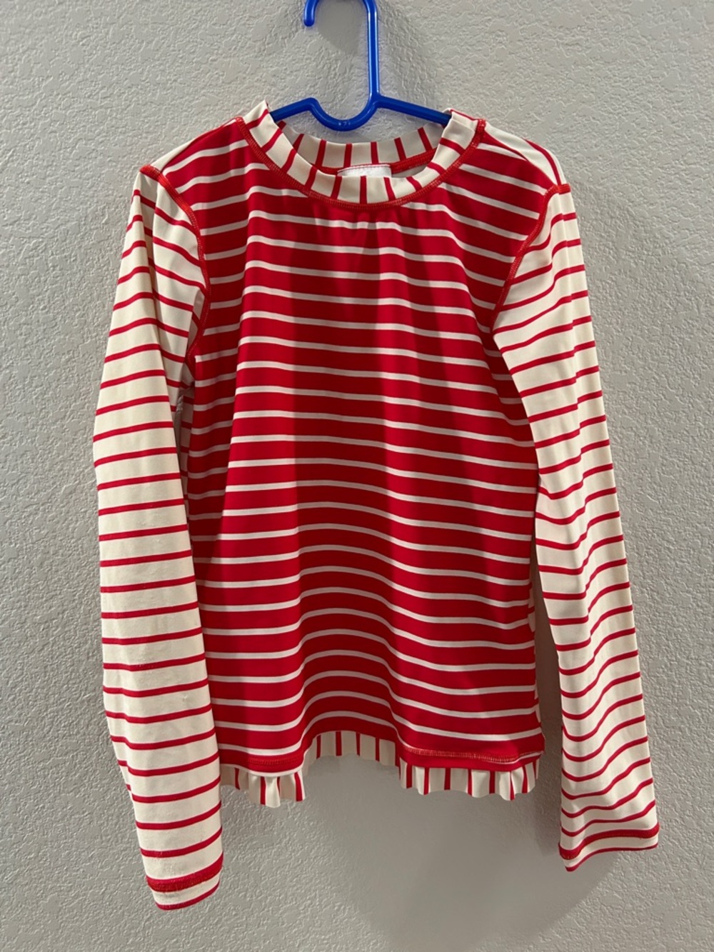 Hanna Andersson Red & White Striped Long Sleeve Ruffle Rash Guard